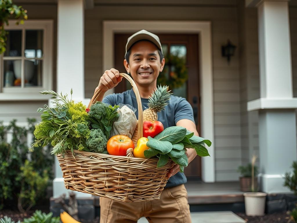 A visual representation of a delivery person holding a basket